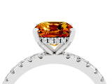 White gold Cushion Cut Citrine Solitaire Ring with Pavé Band and Four-Prong Setting_28