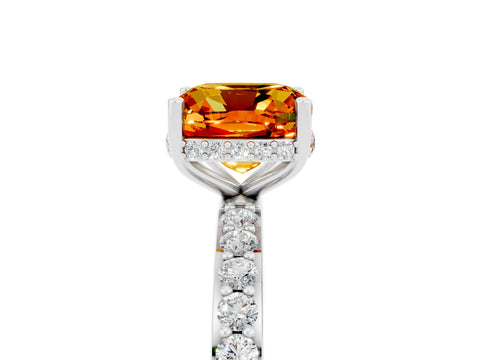 White gold Cushion Cut Citrine Solitaire Ring with Pavé Band and Hidden Halo_5