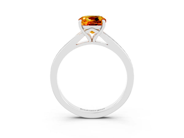 Silver Cushion Cut Citrine Solitaire Ring with Pavé Band and Prong Setting