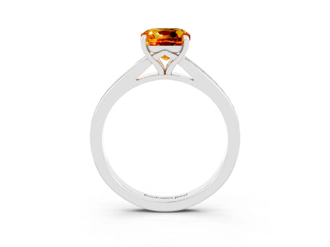 White gold Cushion Cut Citrine Solitaire Ring with Pavé Band and Prong Setting_3