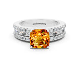 White gold Cushion Cut Citrine Solitaire Ring with Pavé and Channel Set Band_24
