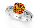 White gold Cushion Cut Citrine Solitaire Ring with Pavé and Channel Set Band_25