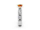 White gold Cushion Cut Citrine Solitaire Ring with Pavé and Channel Set Band_26
