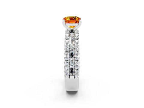 White gold Cushion Cut Citrine Solitaire Ring with Pavé and Channel Set Band_26