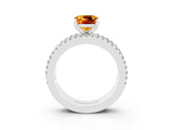 White gold Cushion Cut Citrine Solitaire Ring with Pavé and Channel Set Band_27