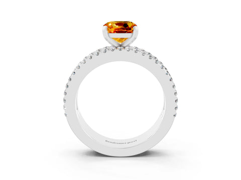 White gold Cushion Cut Citrine Solitaire Ring with Pavé and Channel Set Band_27