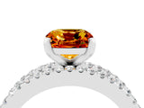 White gold Cushion Cut Citrine Solitaire Ring with Pavé and Channel Set Band_28