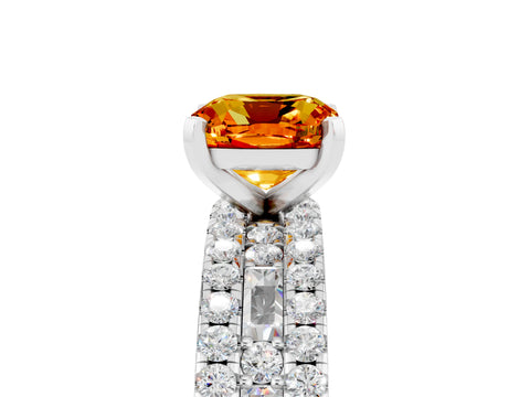 White gold Cushion Cut Citrine Solitaire Ring with Pavé and Channel Set Band_29
