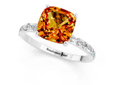 White gold Cushion Cut Citrine Solitaire Ring with Pave Band and Four Prong Setting_25