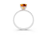 White gold Cushion Cut Citrine Solitaire Ring with Pave Band and Four Prong Setting_27