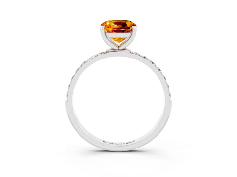 White gold Cushion Cut Citrine Solitaire Ring with Pave Band and Four Prong Setting_27