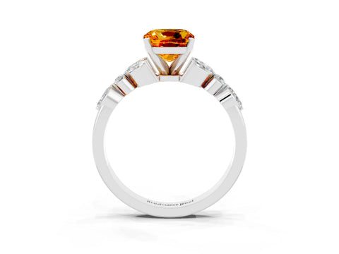 White gold Cushion Cut Citrine Solitaire Ring with Side Stones and Four-Prong Setting_27