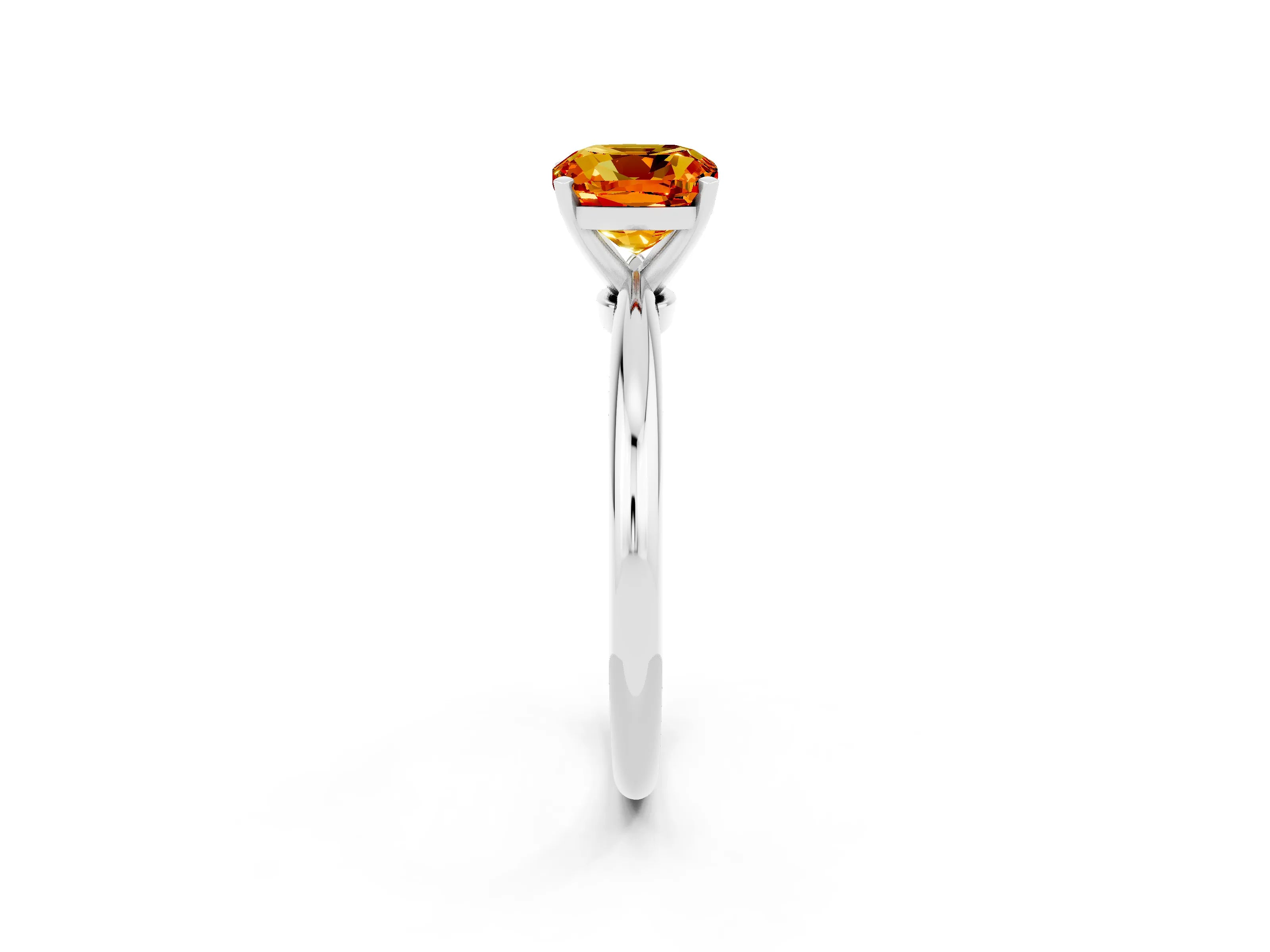White gold Cushion Cut Citrine Solitaire Ring with Six-Prong Setting and Classic Band_14