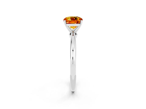 White gold Cushion Cut Citrine Solitaire Ring with Six-Prong Setting and Classic Band_14