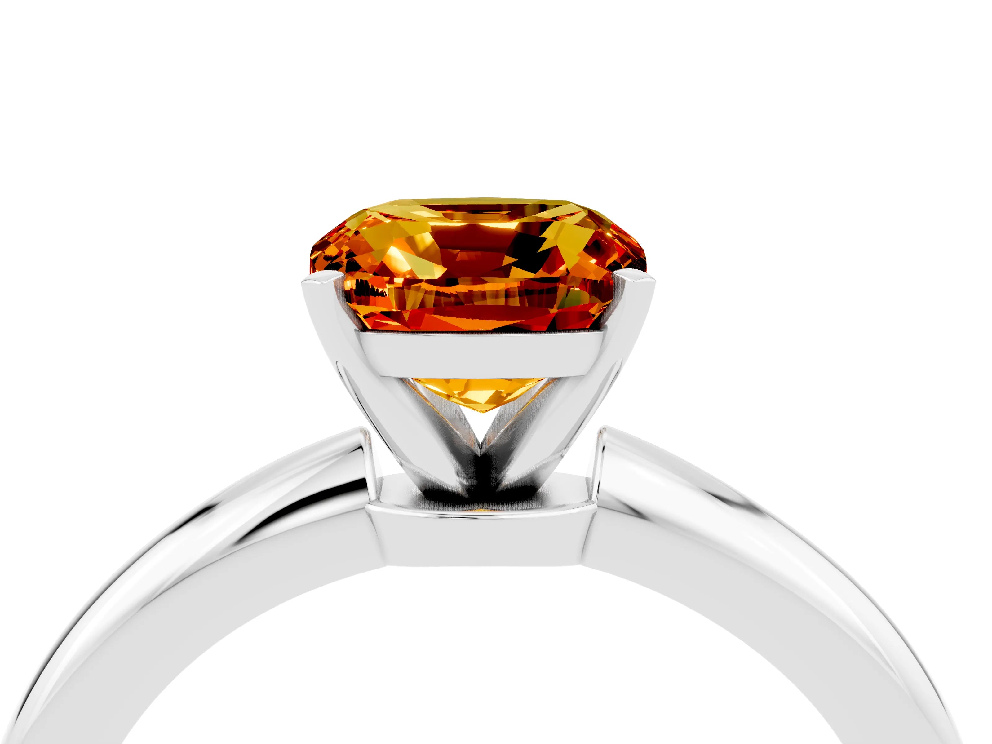 White gold Cushion Cut Citrine Solitaire Ring with Six-Prong Setting and Classic Band_16