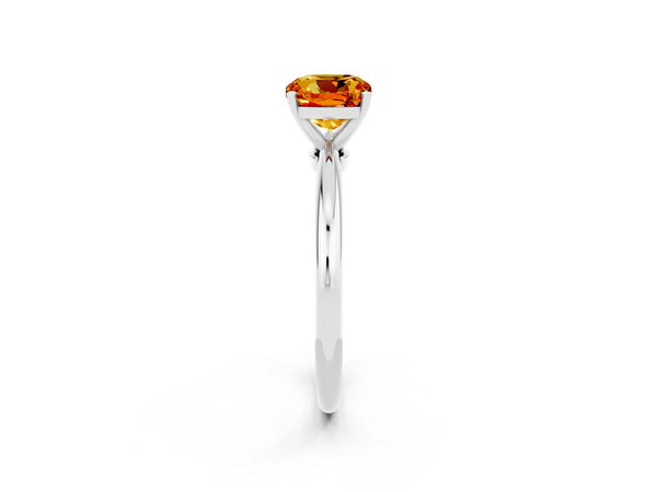 Silver Cushion Cut Citrine Solitaire Ring with Six-Prong Setting and Classic Band