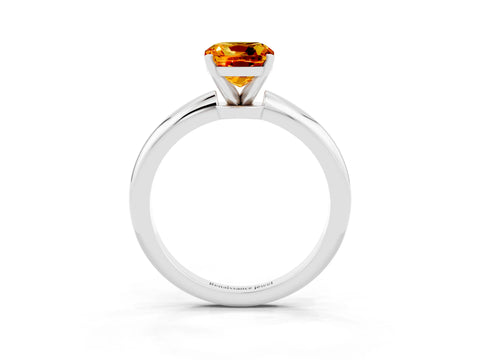 White gold Cushion Cut Citrine Solitaire Ring with Six-Prong Setting and Classic Band_3