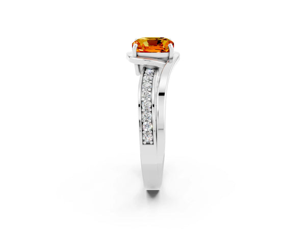 Platinum Cushion Cut Citrine Solitaire Ring with Split Shank and Prong Setting