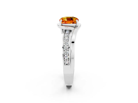 White gold Cushion Cut Citrine Solitaire Ring with Split Shank and Prong Setting_2