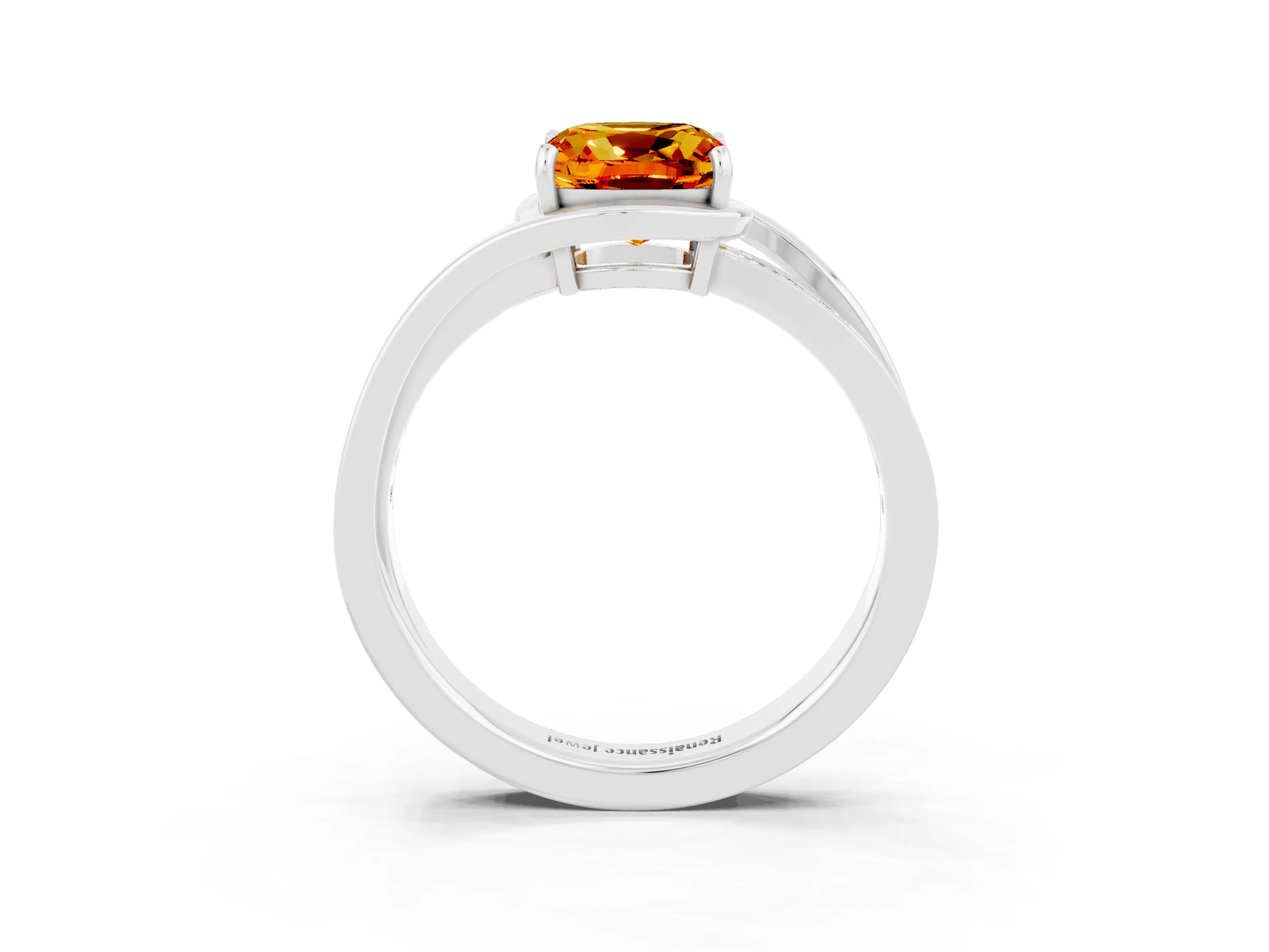 White gold Cushion Cut Citrine Solitaire Ring with Split Shank and Prong Setting_3