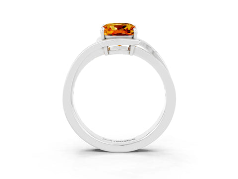 White gold Cushion Cut Citrine Solitaire Ring with Split Shank and Prong Setting_3