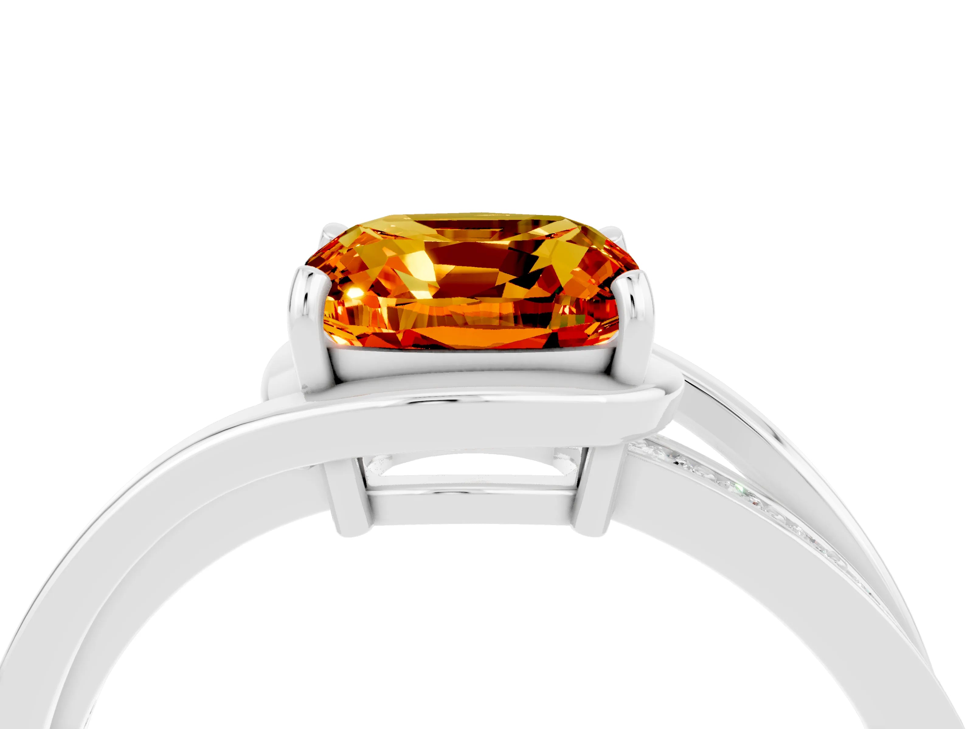 White gold Cushion Cut Citrine Solitaire Ring with Split Shank and Prong Setting_4
