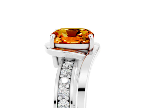 White gold Cushion Cut Citrine Solitaire Ring with Split Shank and Prong Setting_5