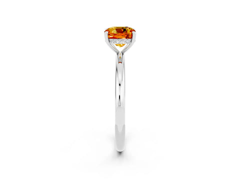 White gold Cushion Cut Citrine Solitaire Ring with Thin Band and Four-Prong Setting_2