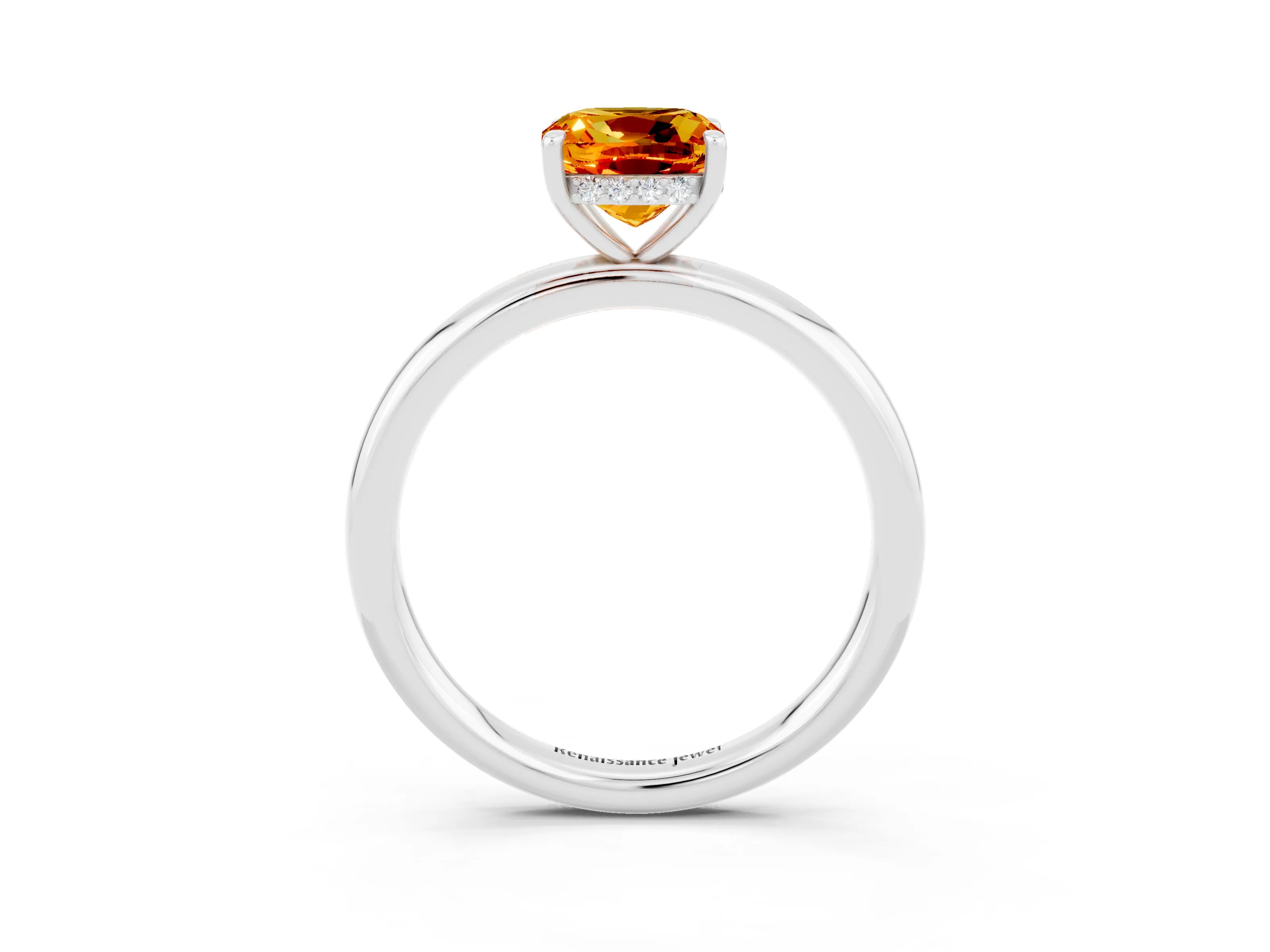 White gold Cushion Cut Citrine Solitaire Ring with Thin Band and Four-Prong Setting_3
