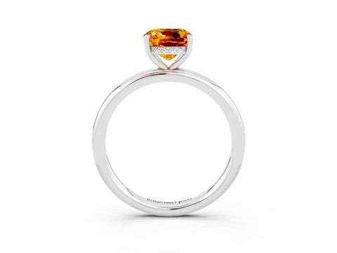 White gold Cushion Cut Citrine Solitaire Ring with Thin Band and Four-Prong Setting_3