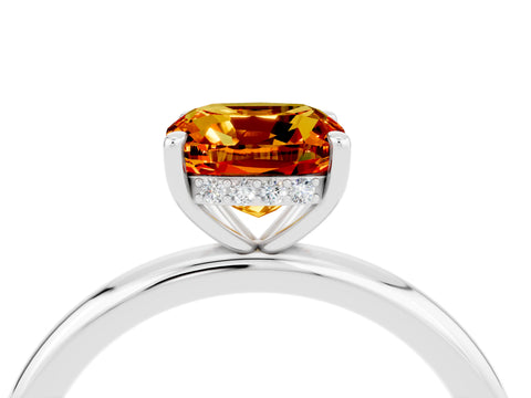 White gold Cushion Cut Citrine Solitaire Ring with Thin Band and Four-Prong Setting_4