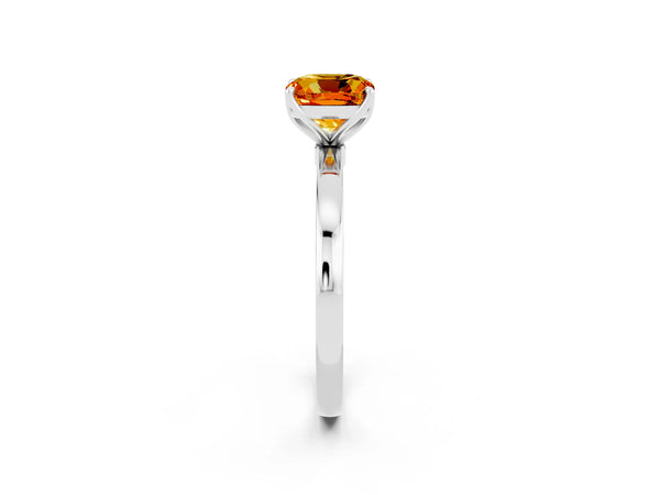 White gold Cushion Cut Citrine Solitaire Ring with Thin Band and Prong Setting