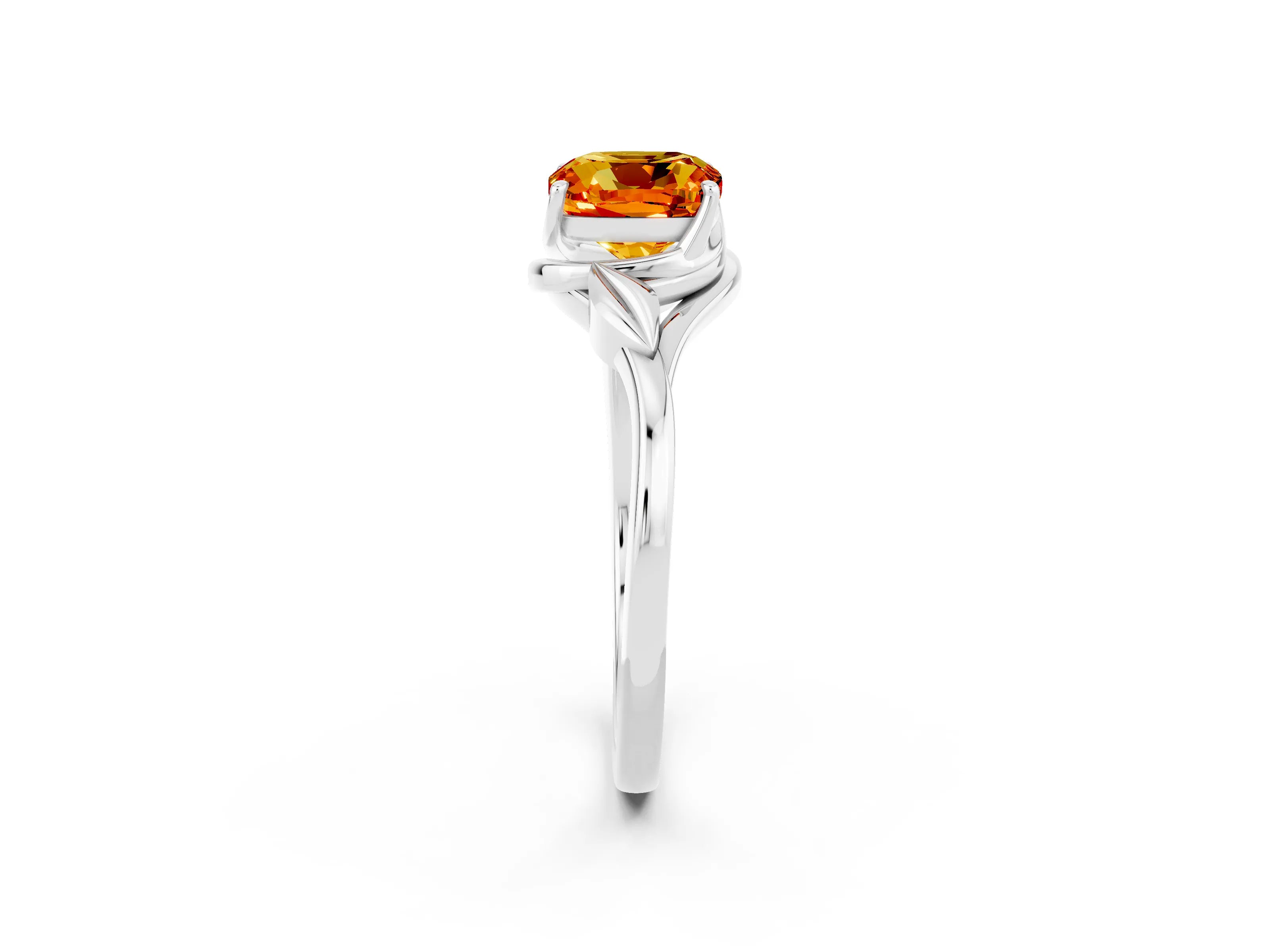 White gold Cushion Cut Citrine Solitaire Ring with Twist Band and Four-Prong Setting_26
