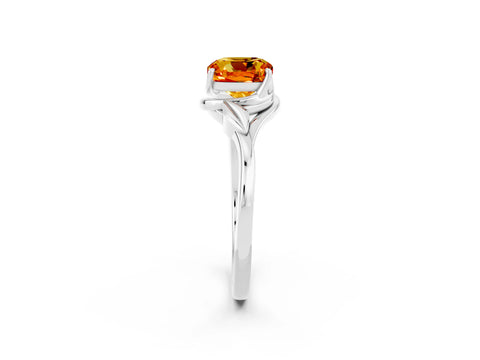 White gold Cushion Cut Citrine Solitaire Ring with Twist Band and Four-Prong Setting_26