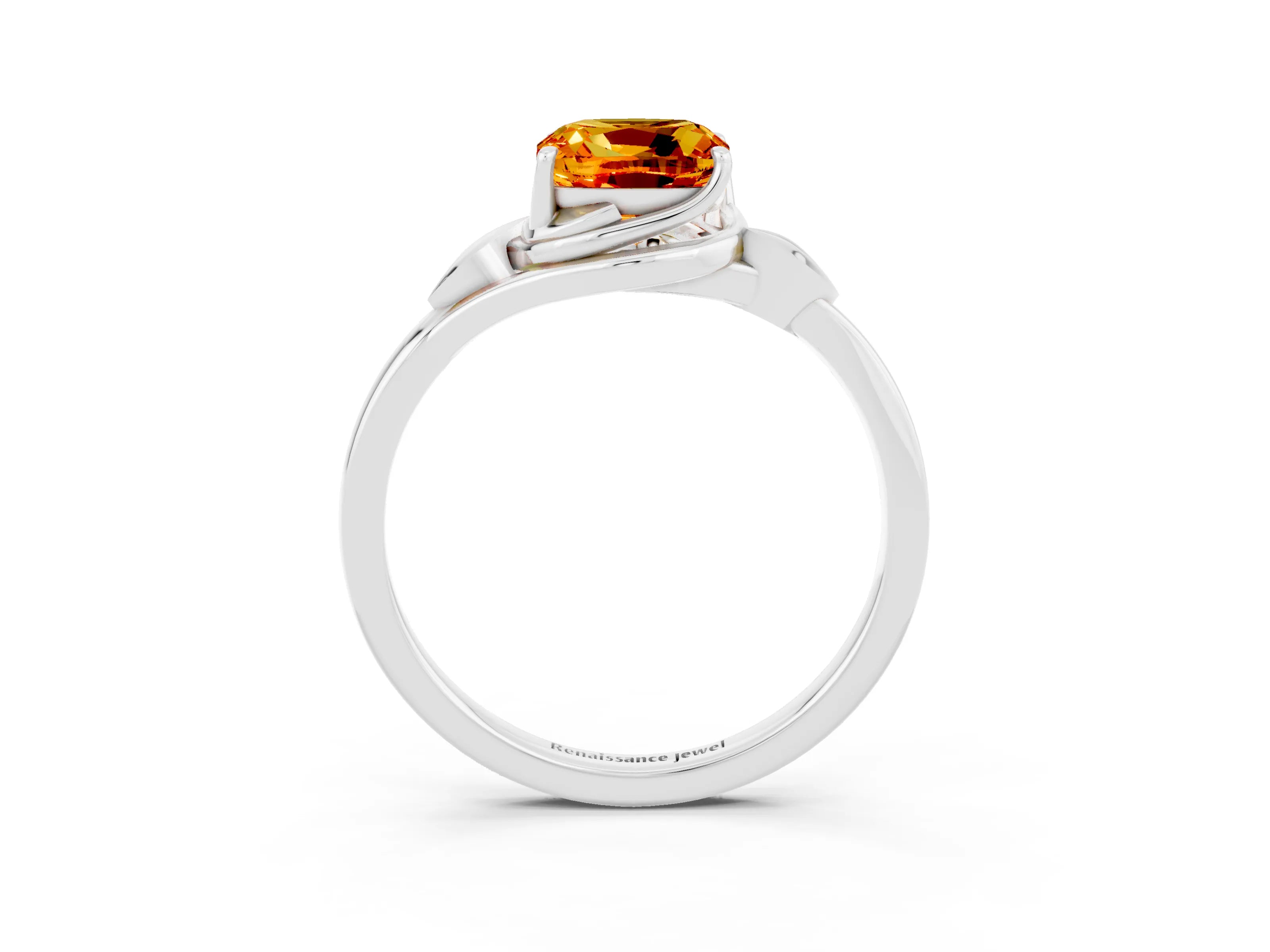 White gold Cushion Cut Citrine Solitaire Ring with Twist Band and Four-Prong Setting_27
