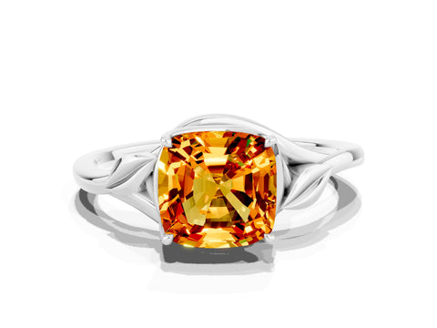 White gold Cushion Cut Citrine Solitaire Ring with Twist Band and Four-Prong Setting_36