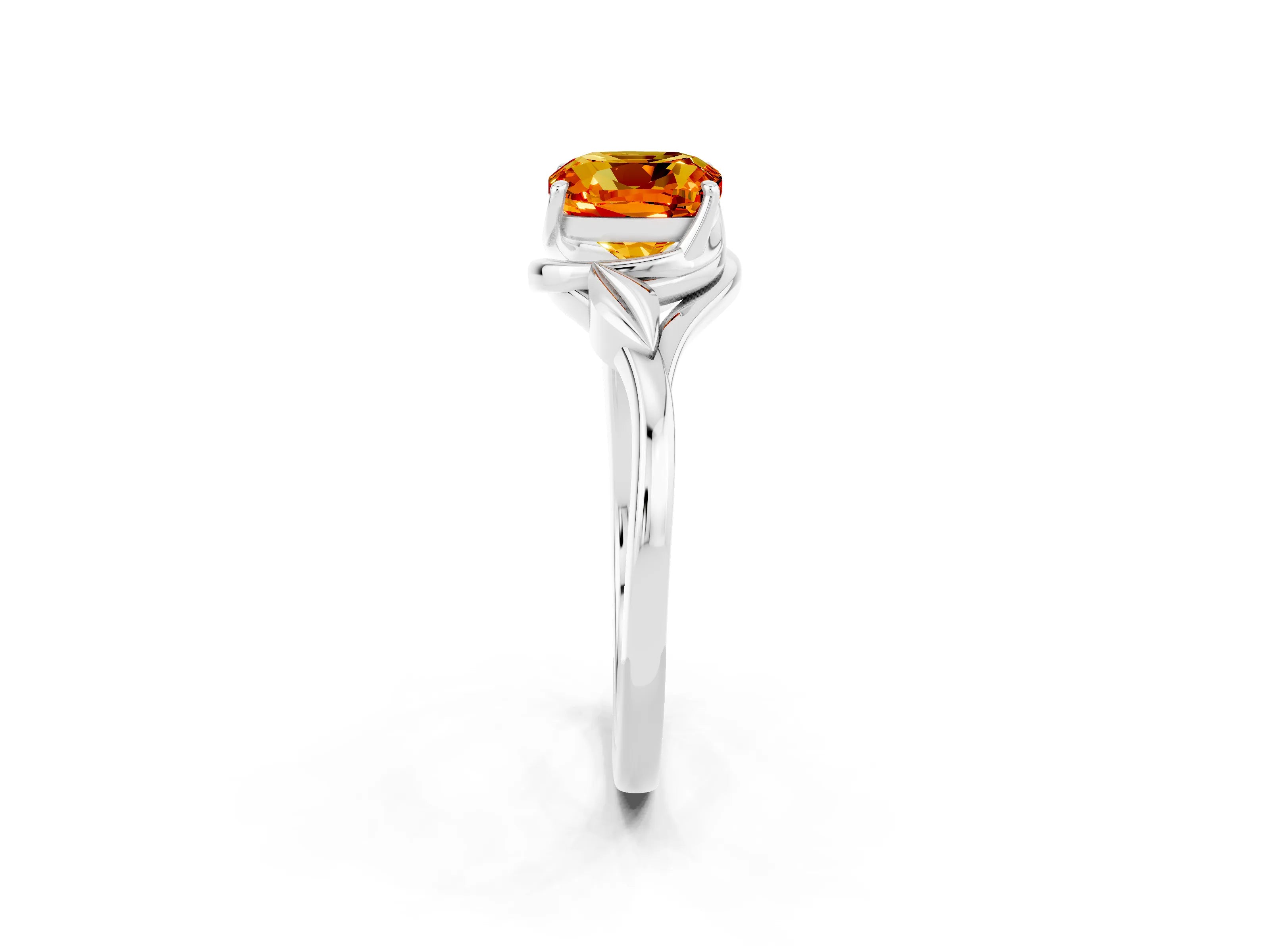 White gold Cushion Cut Citrine Solitaire Ring with Twist Band and Four-Prong Setting_38