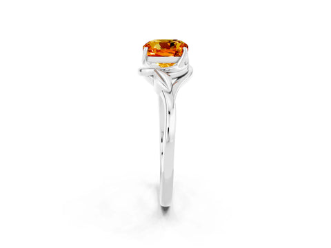 White gold Cushion Cut Citrine Solitaire Ring with Twist Band and Four-Prong Setting_38