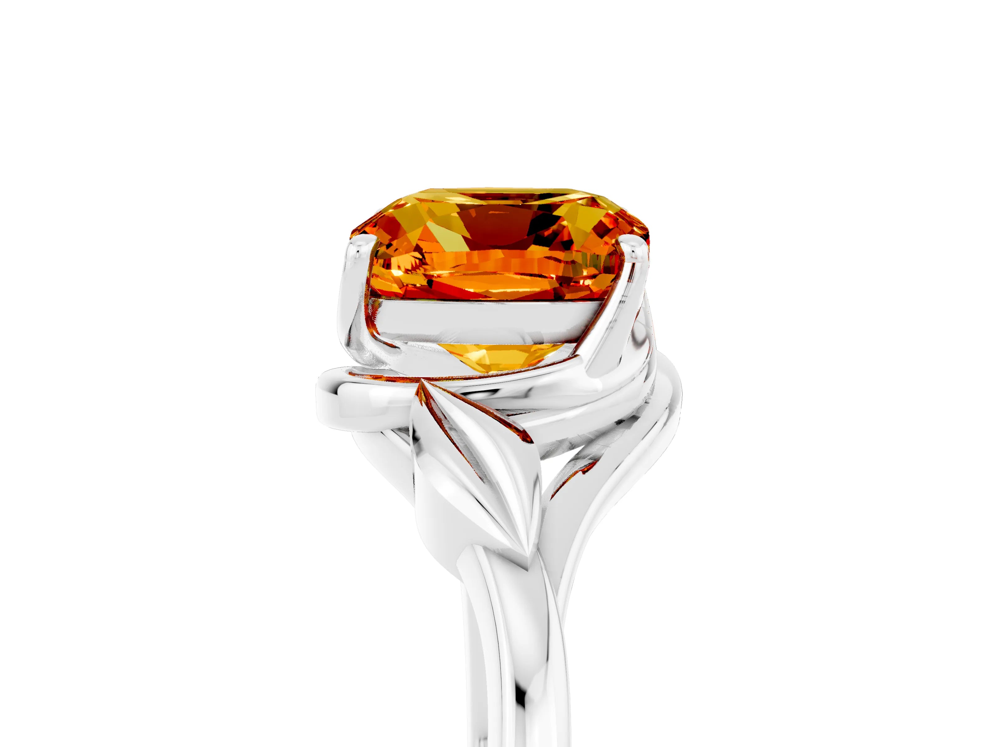 White gold Cushion Cut Citrine Solitaire Ring with Twist Band and Four-Prong Setting_41