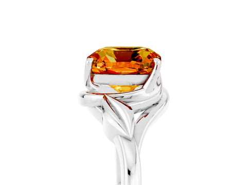 White gold Cushion Cut Citrine Solitaire Ring with Twist Band and Four-Prong Setting_41