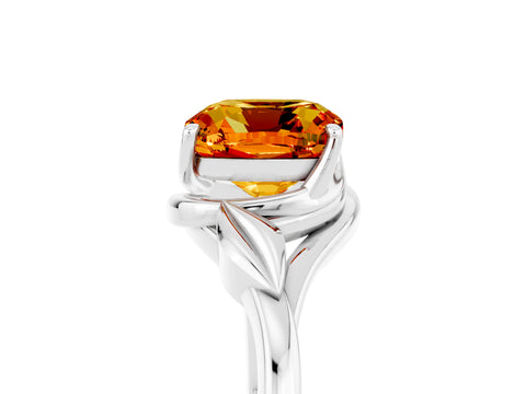White gold Cushion Cut Citrine Solitaire Ring with Twist Band and Four-Prong Setting_53