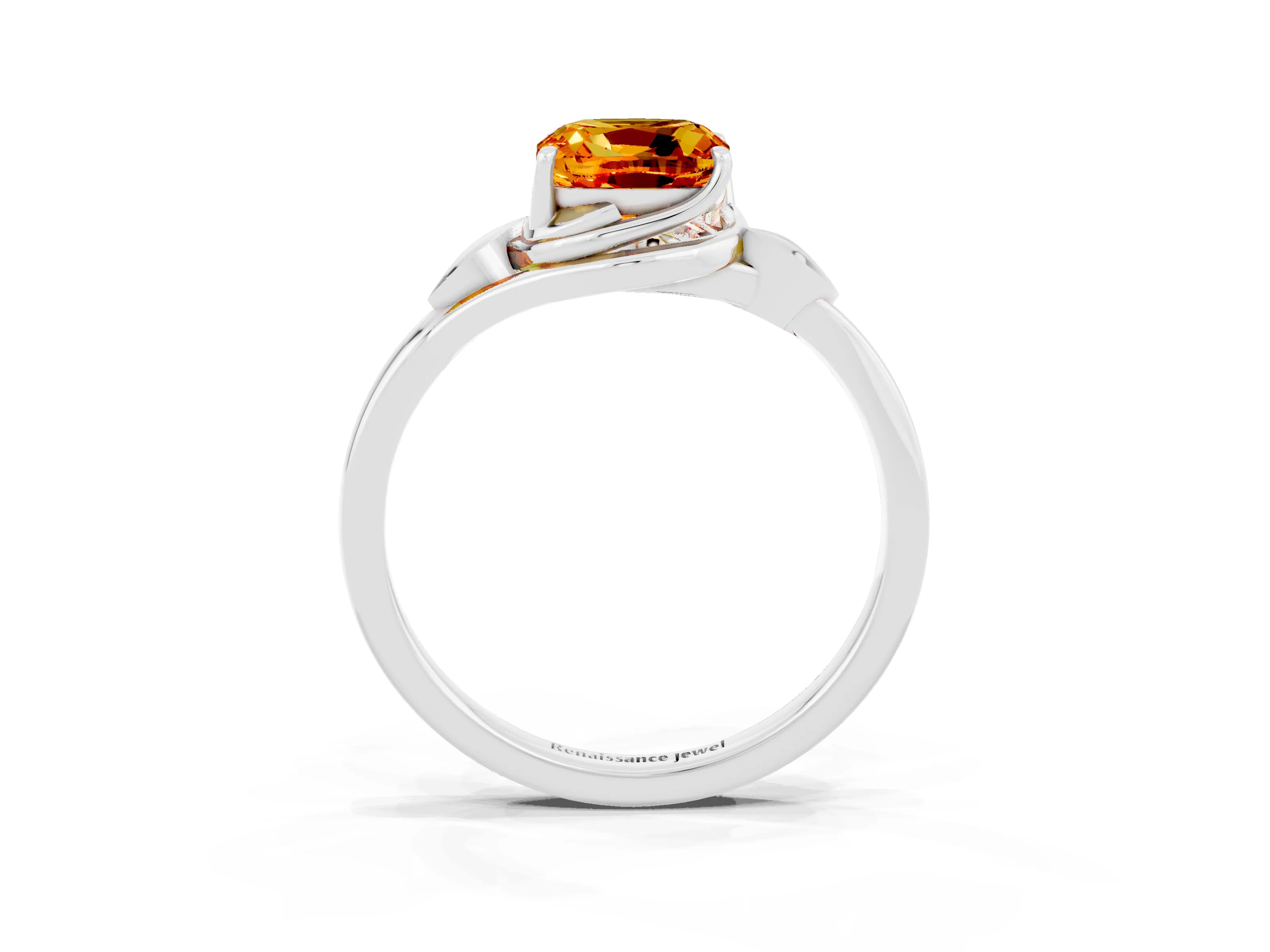 White gold Cushion Cut Citrine Solitaire Ring with Twist Band and Four-Prong Setting_63