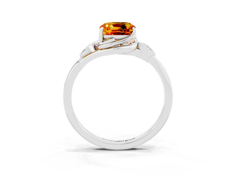 White gold Cushion Cut Citrine Solitaire Ring with Twist Band and Four-Prong Setting_63