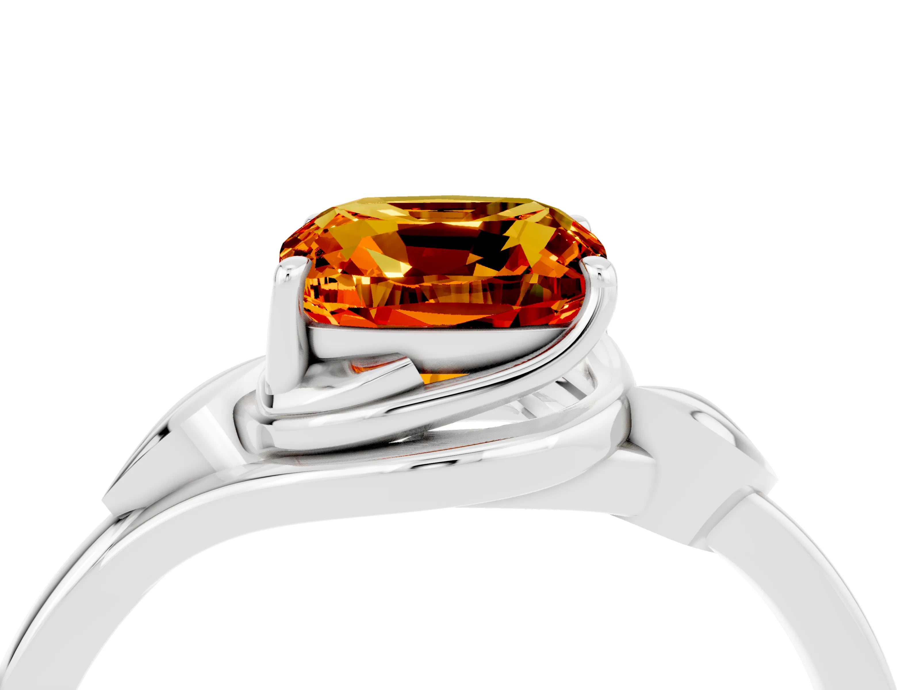 White gold Cushion Cut Citrine Solitaire Ring with Twist Band and Four-Prong Setting_64