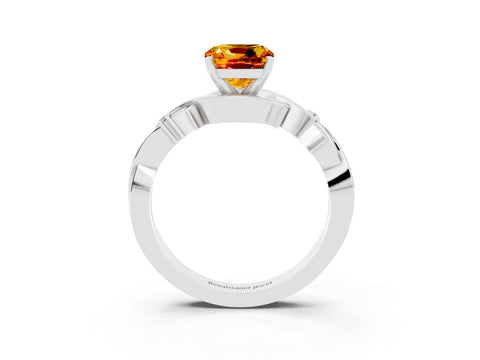 White gold Cushion Cut Citrine Solitaire Ring with Twisted Band and Prong Setting_15