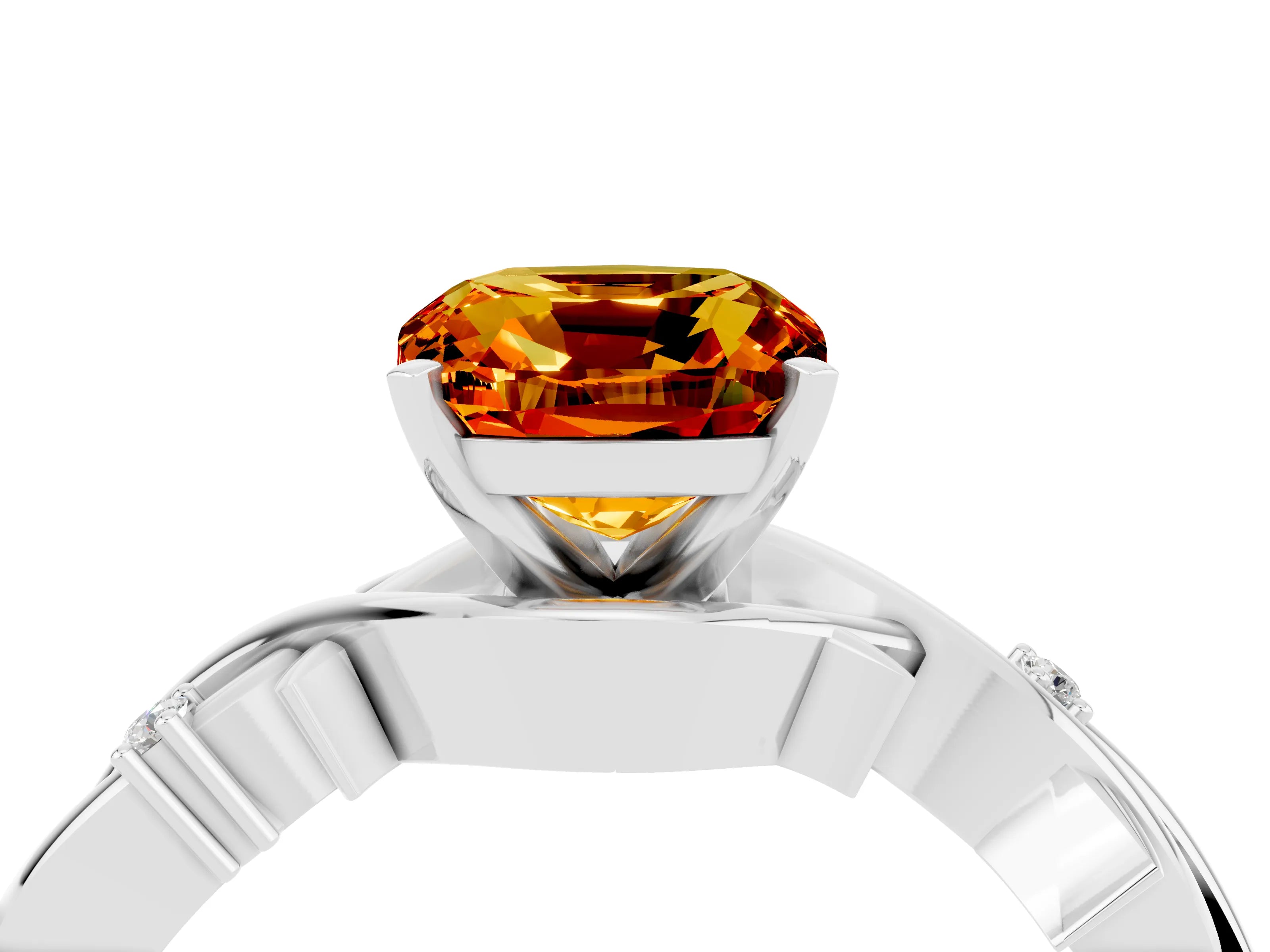 White gold Cushion Cut Citrine Solitaire Ring with Twisted Band and Prong Setting_4
