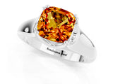 White gold Cushion Cut Citrine Solitaire Ring with Wide Band and Prong Setting_1