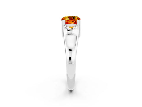 White gold Cushion Cut Citrine Solitaire Ring with Wide Band and Prong Setting_2