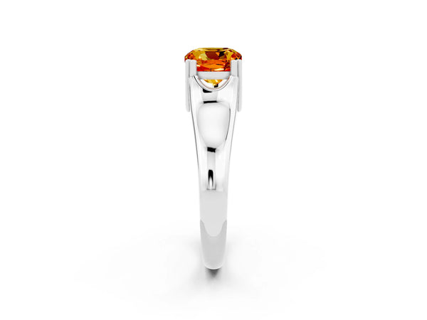 White gold Cushion Cut Citrine Solitaire Ring with Wide Band and Prong Setting