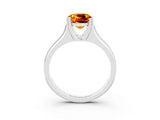 White gold Cushion Cut Citrine Solitaire Ring with Wide Band and Prong Setting_3